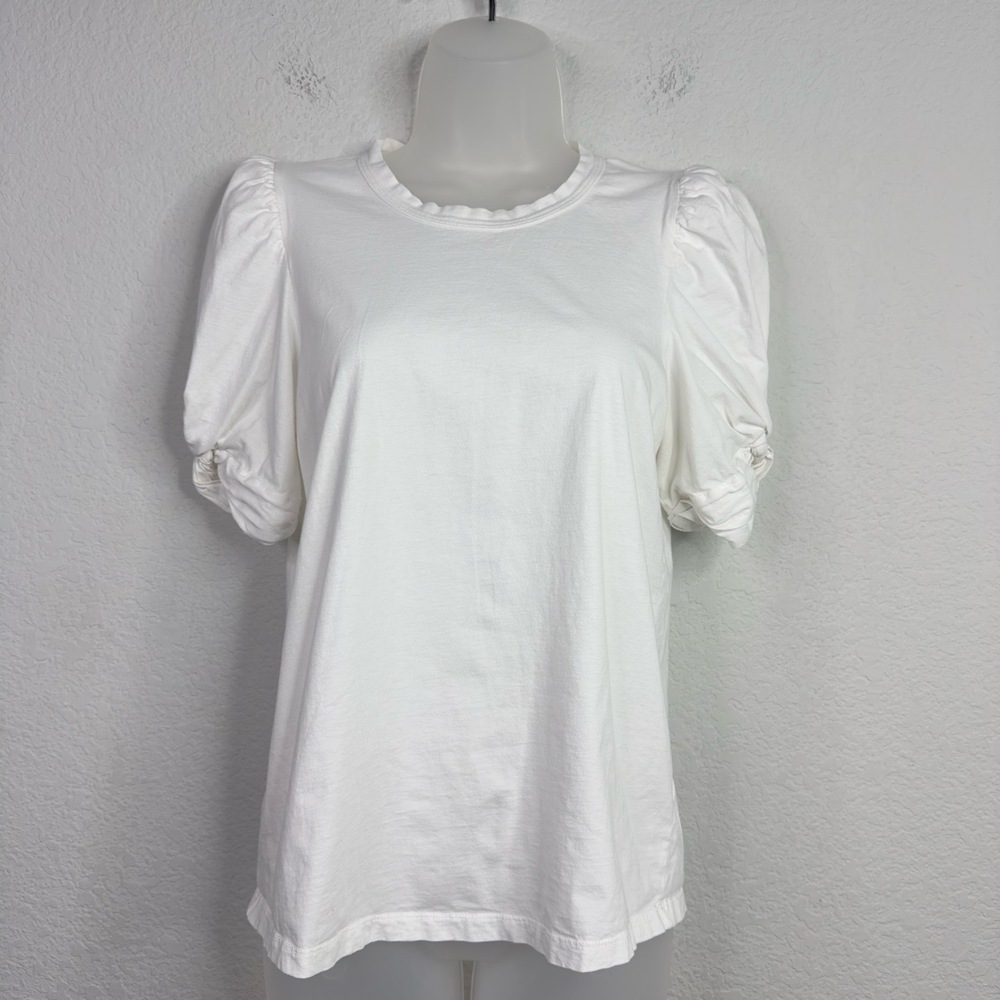 ALC Shirt Women M White Kati Short Puff Sleeve Ruched Minimalist Casual Everyday